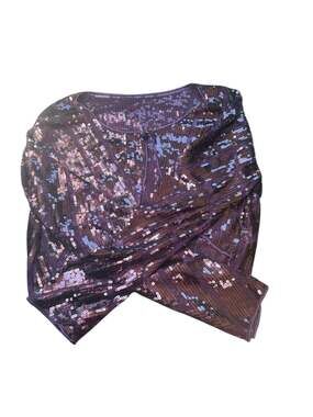 Connected Apparel Purple Sequin Mesh Cropped Shrug Bolero Jacket